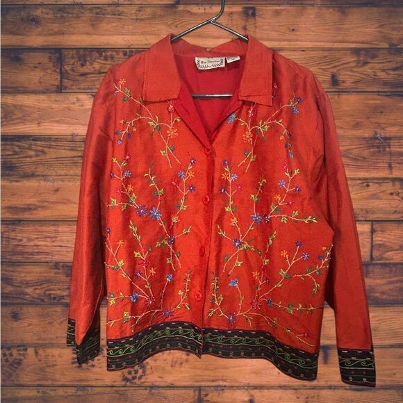 5 for $25🔥New Direction Floral Embroidered Cottage Core Orange Shacket Medium - Picture 1 of 7